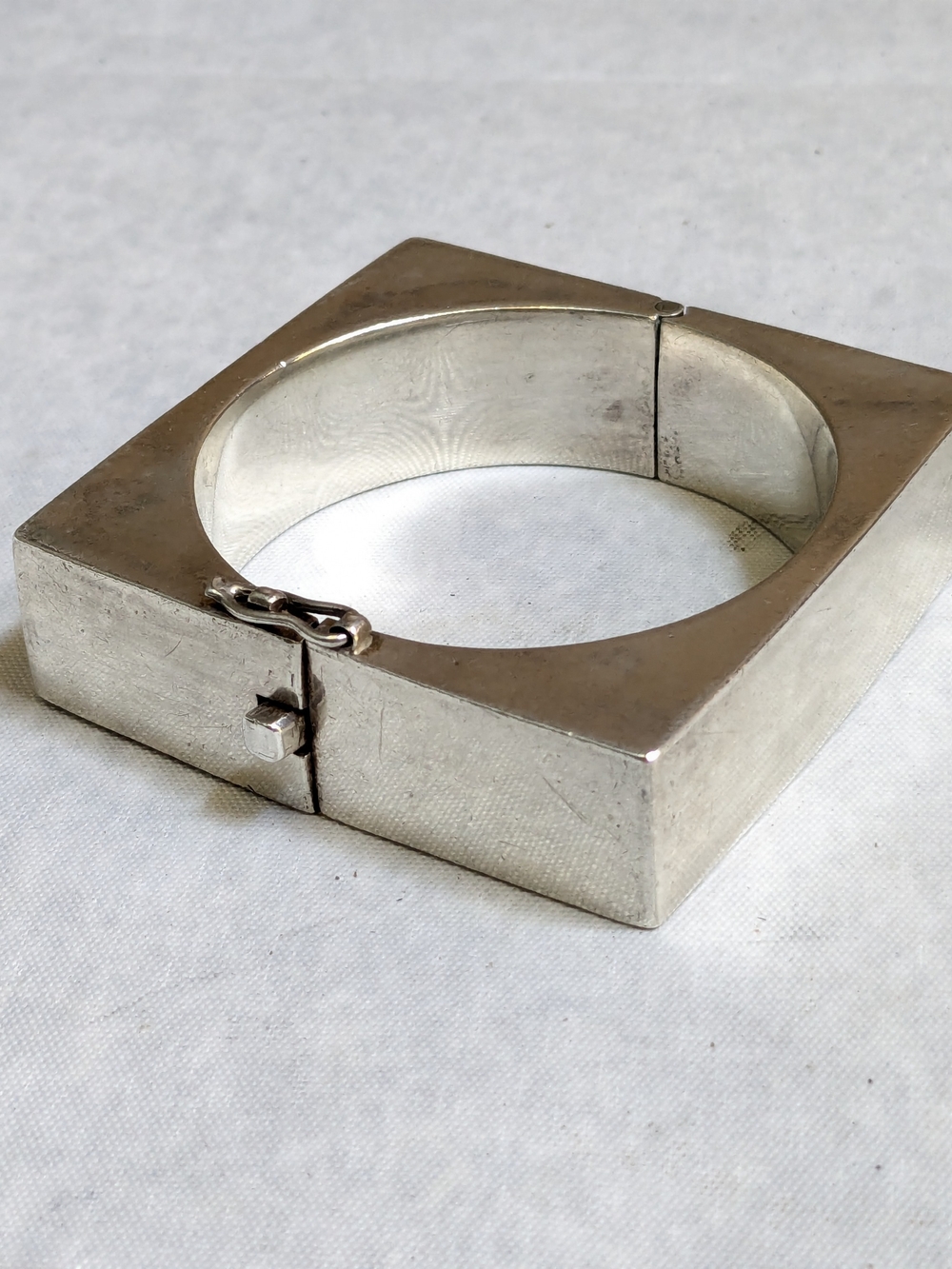 Sterling Silver Square Hinged Bangle Bracelet Taxco 7" Modernist Hollow - Picture 2 of 16